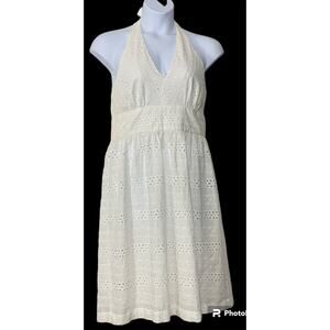 Jones Of New York White Eyelet Halter Dress Womens 14 Open Back